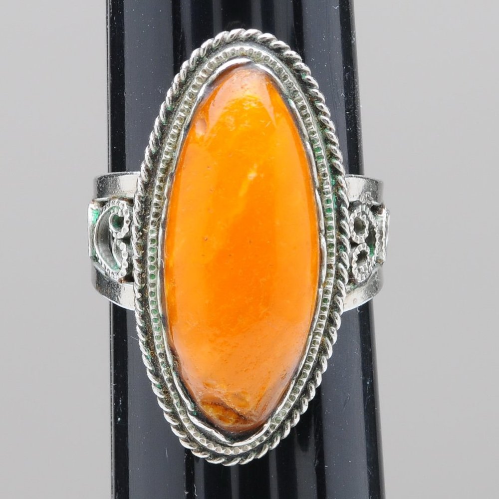 Amber Filigree Silver Ring Vintage